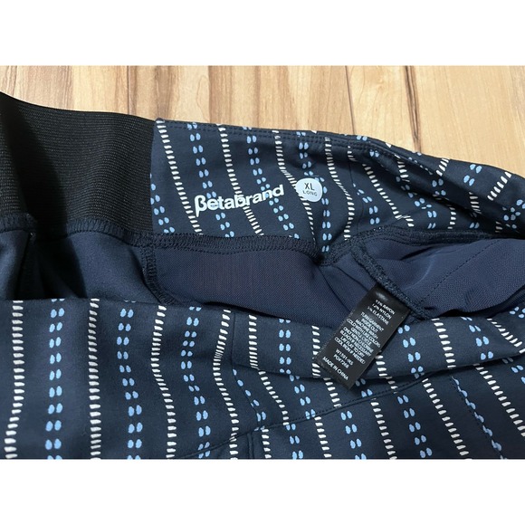 Betabrand XL Long Yoga Dress Pant Blue Geometric Pattern Straight Leg Zip Pocket - Picture 2 of 9